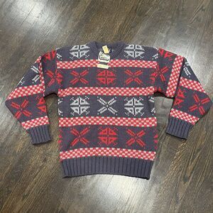 Vintage Woolrich Knit Sweater Men’s Large Gray Red Jacquard Wool Mohair NOS